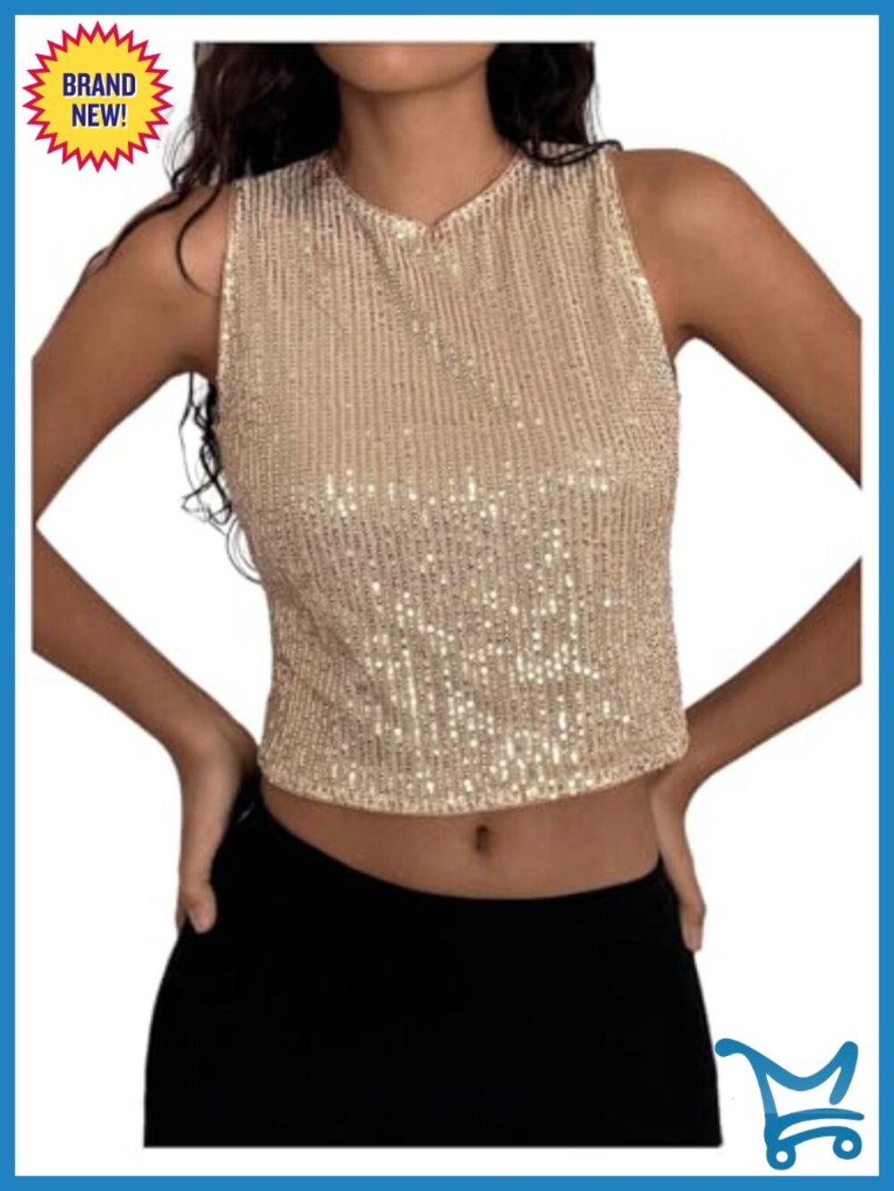 Sequin Crop Tank Top Sleeveless Club Party Fitted Glitter Top